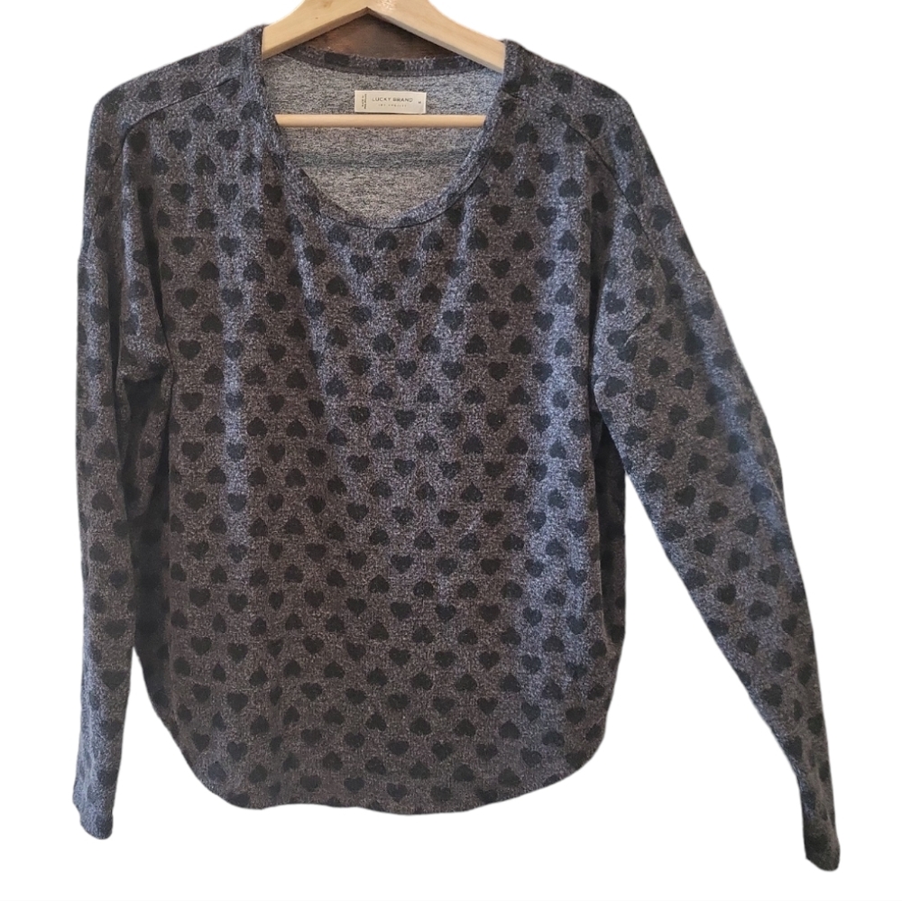 Lucky Brand Los Angel sweatshirt crewneck black hearts cozy gray